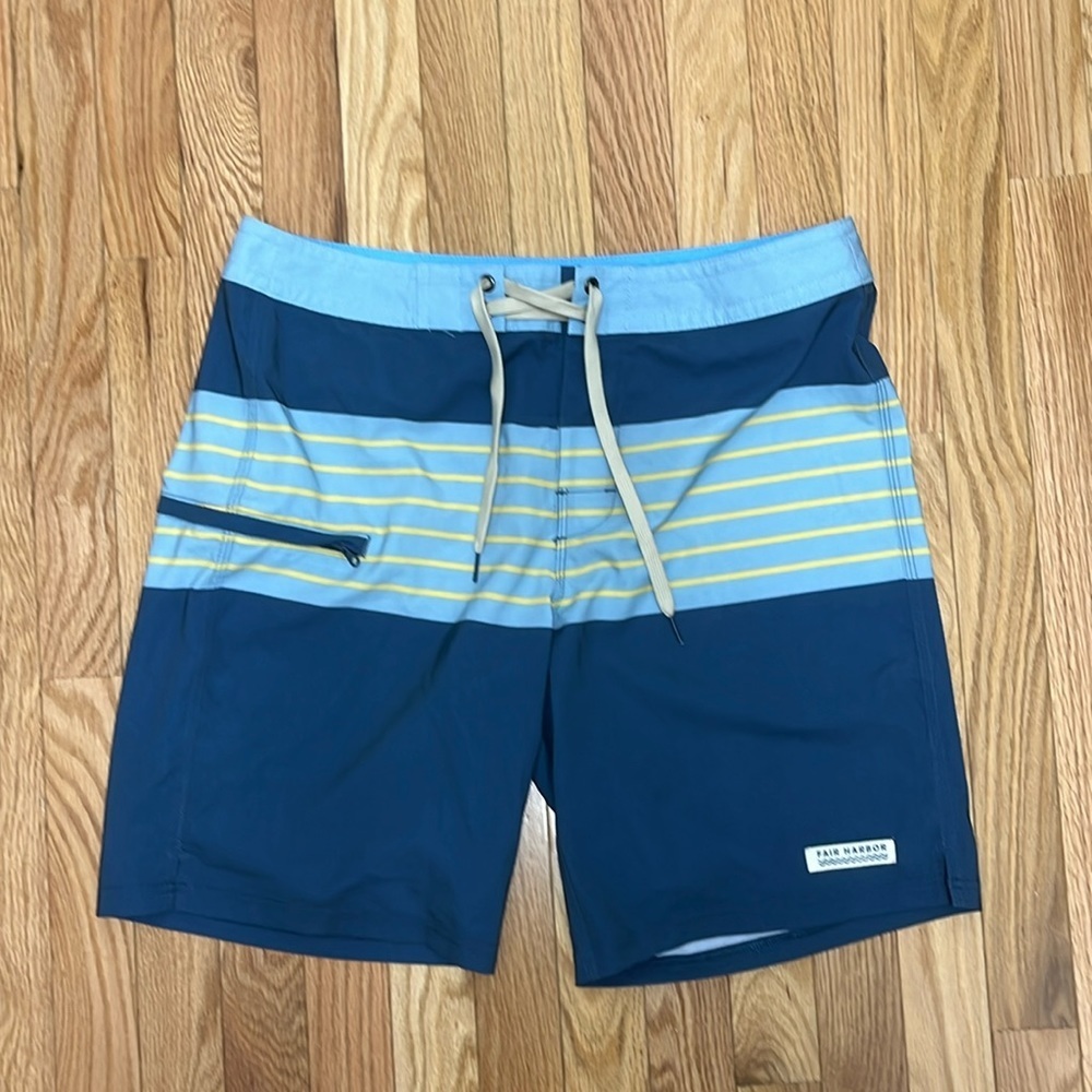 Fair Harbor Blue Striped Swim Surf SUP Board Shorts